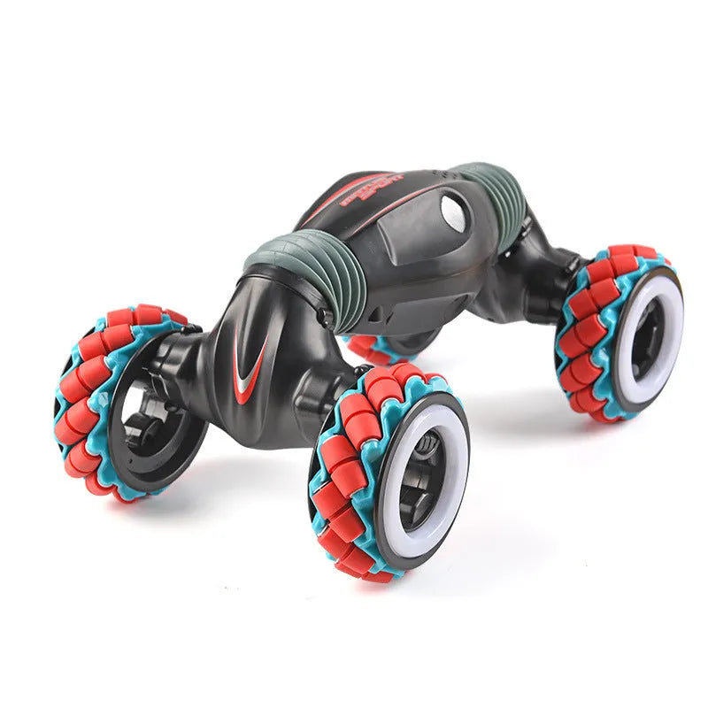 Remote control toy car with Steel Flying Dragon design, gesture sensing, deformation, and colourful hollow off-road wheels in black
