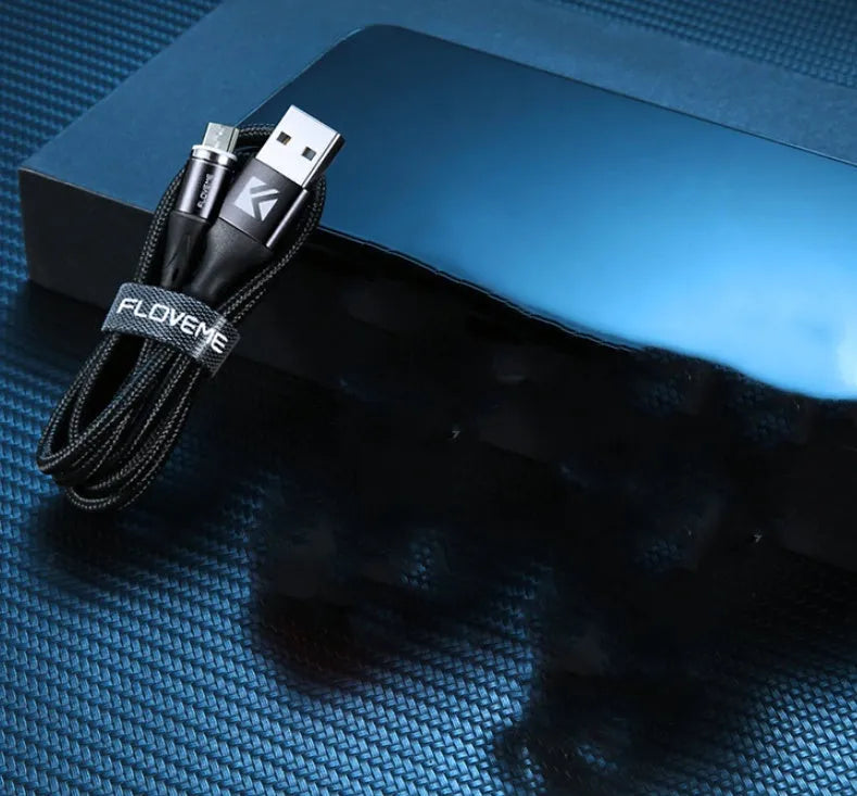 Magnetic USB-C fast charging data cable with side indicator light in black, red, or silver