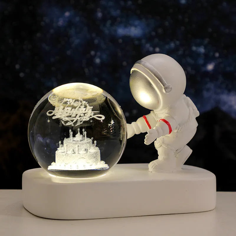 6cm USB crystal ball night light with glowing planetary astronaut design