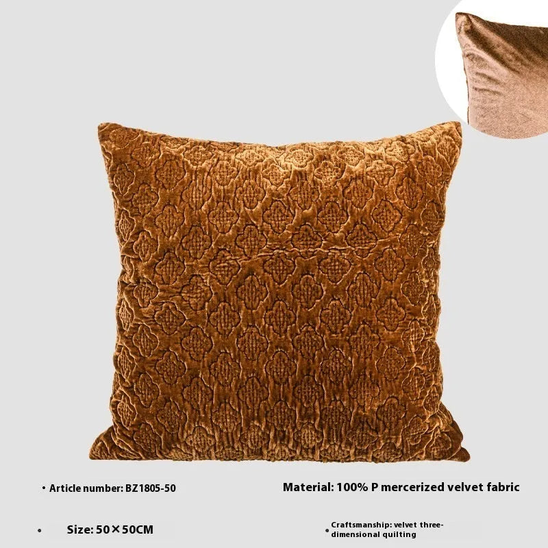 Chinese antique style quilted cushion pillow in brown gold, autumn green, or beige colours