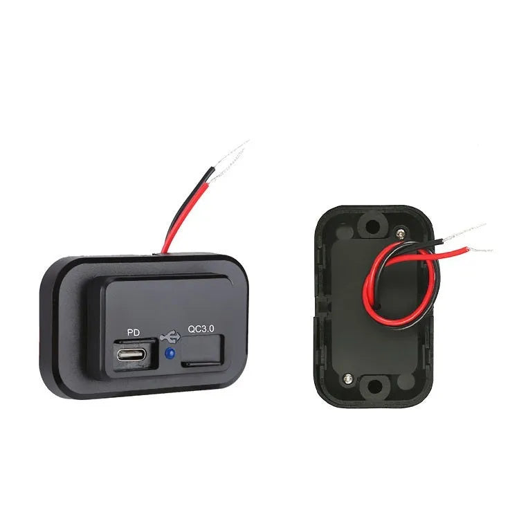 Black QC3.0 and PD fast car charger with Type-C port for 12V sockets.