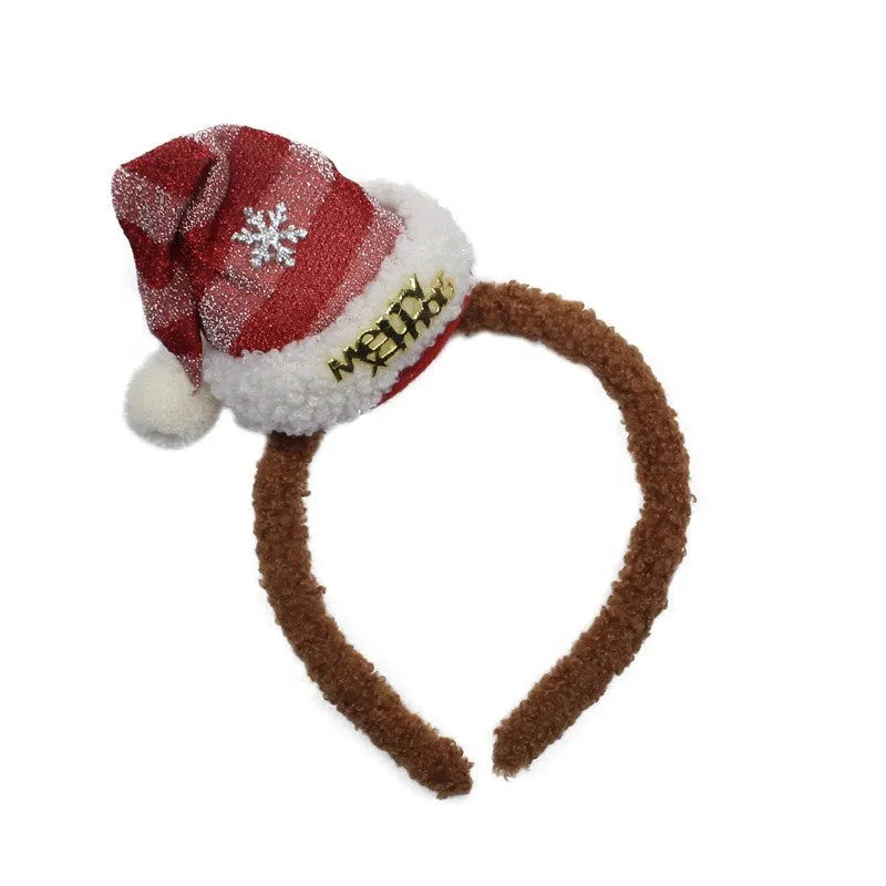Red plush Christmas hat headband with jingling bell for women