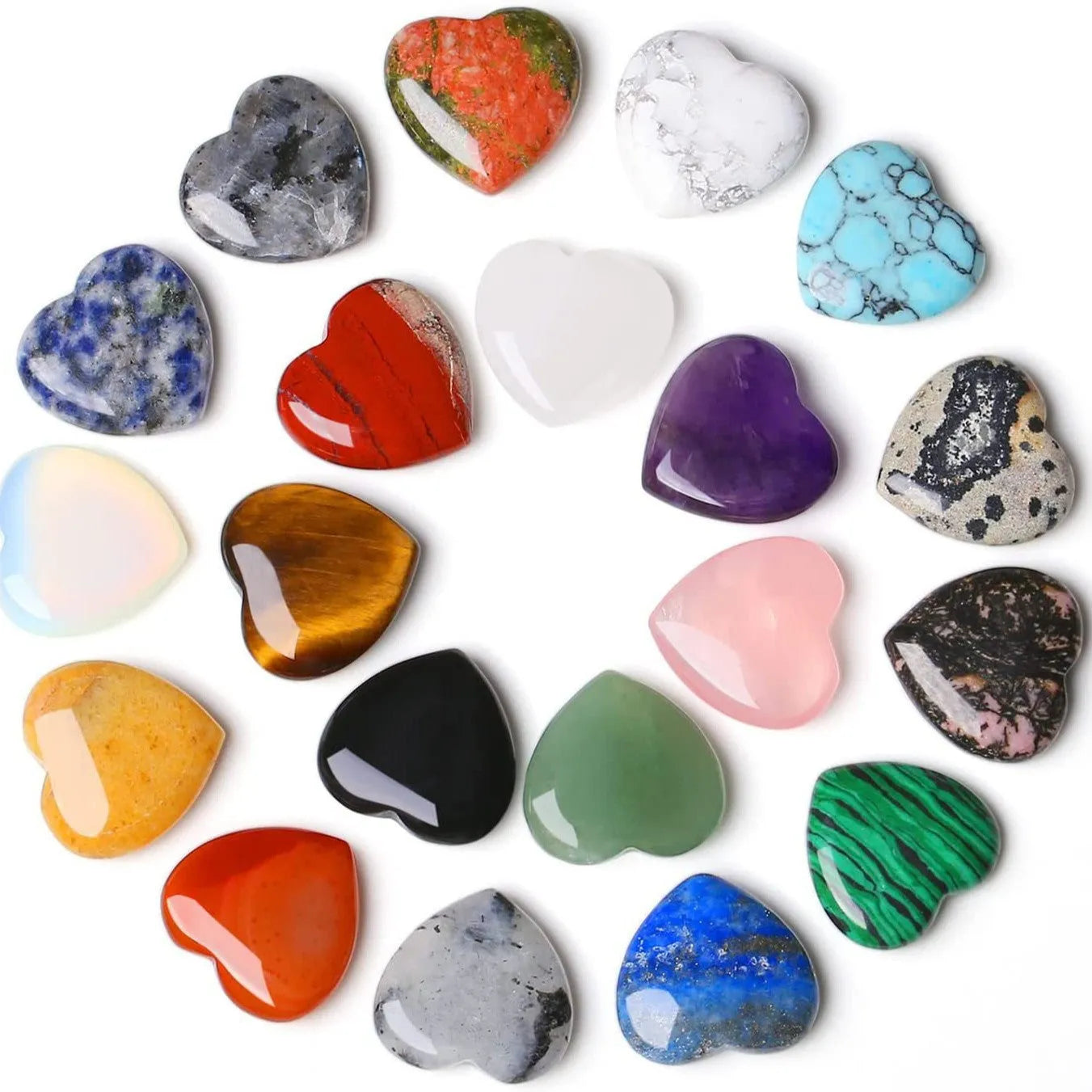 Natural crystal heart-shaped love stone ornament 20x20x6mm in random colours set of 10