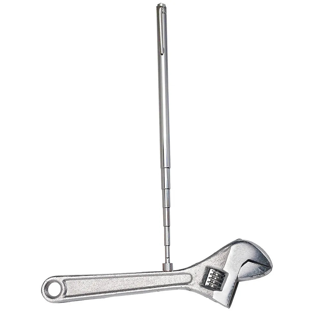 Stainless steel retractable magnetic pickup tool extended to 53cm with permanent magnet head on black background