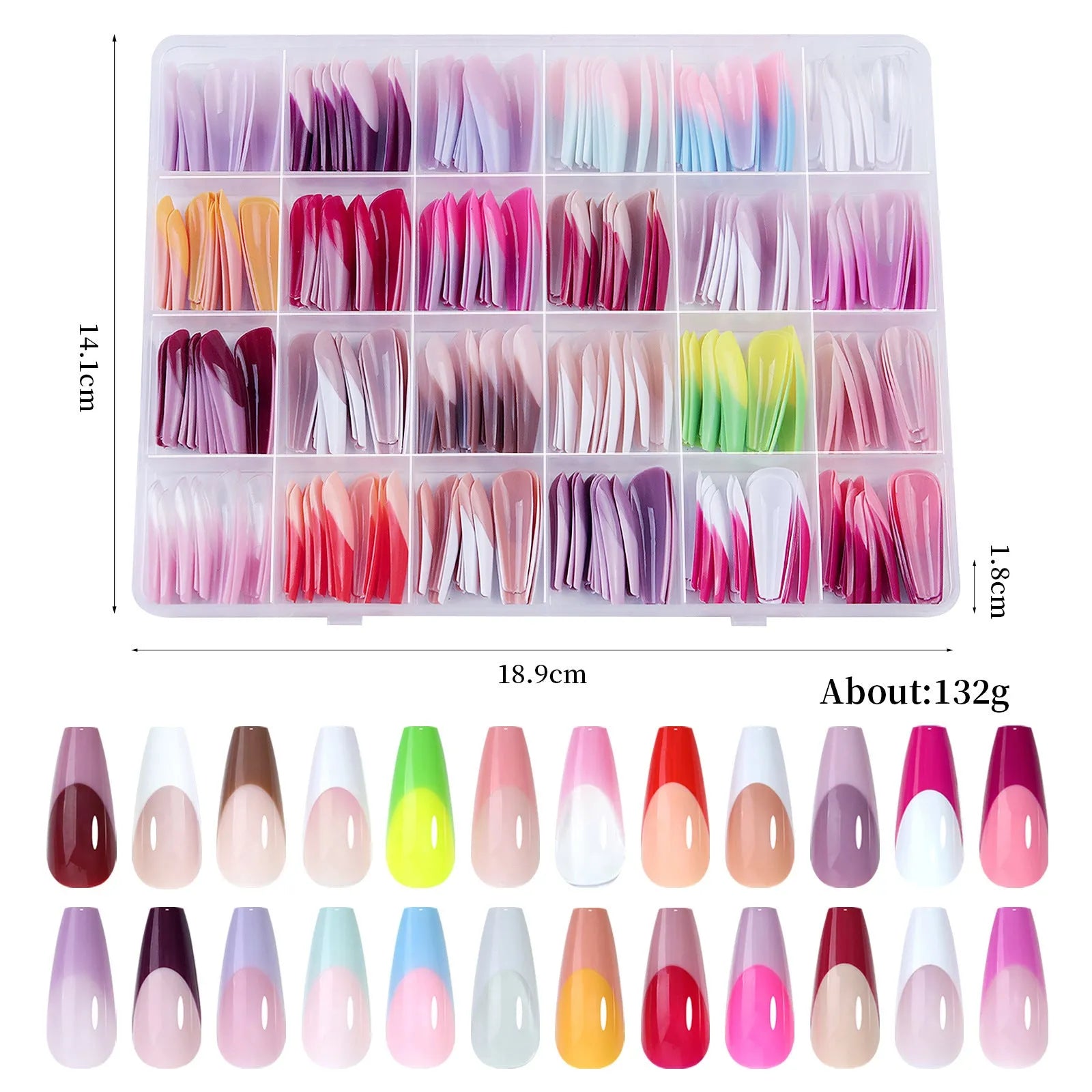 Open box showing 288 removable French wear design nail stickers in sweet and hot girl styles.