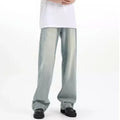 Blue loose-fit retro casual trousers made from rabbit fur with an elasticated waist.