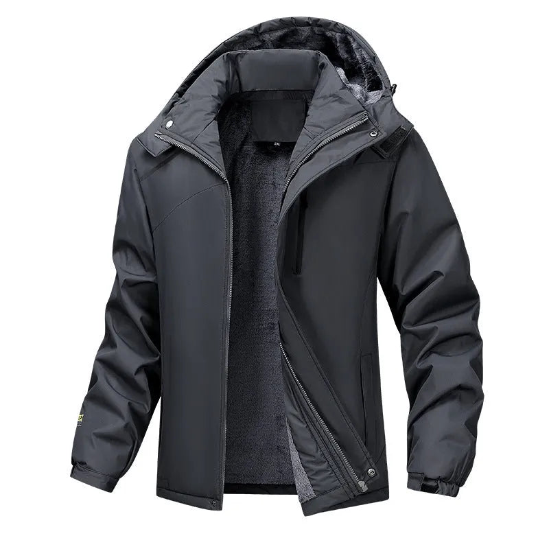 Men's loose fit plus size hooded coat in polyester, shown in army green colour