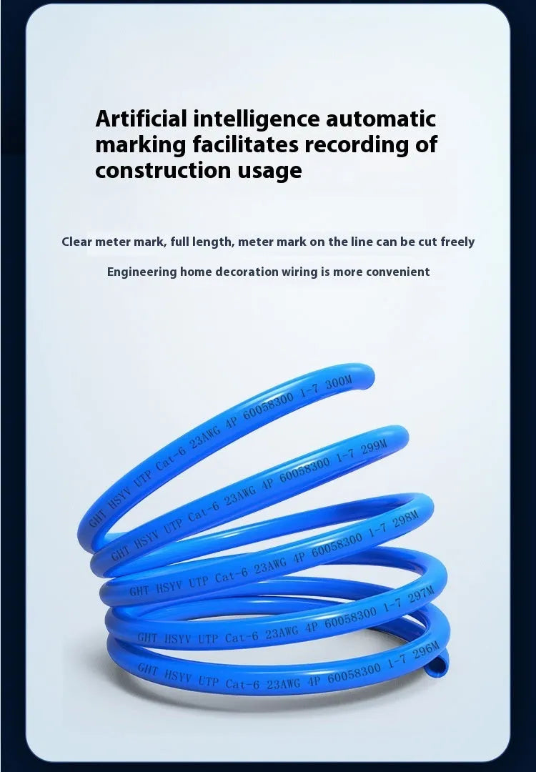 Blue category 6A ethernet cable with oxygen-free copper core, 305 metre length for 10GB/S networking