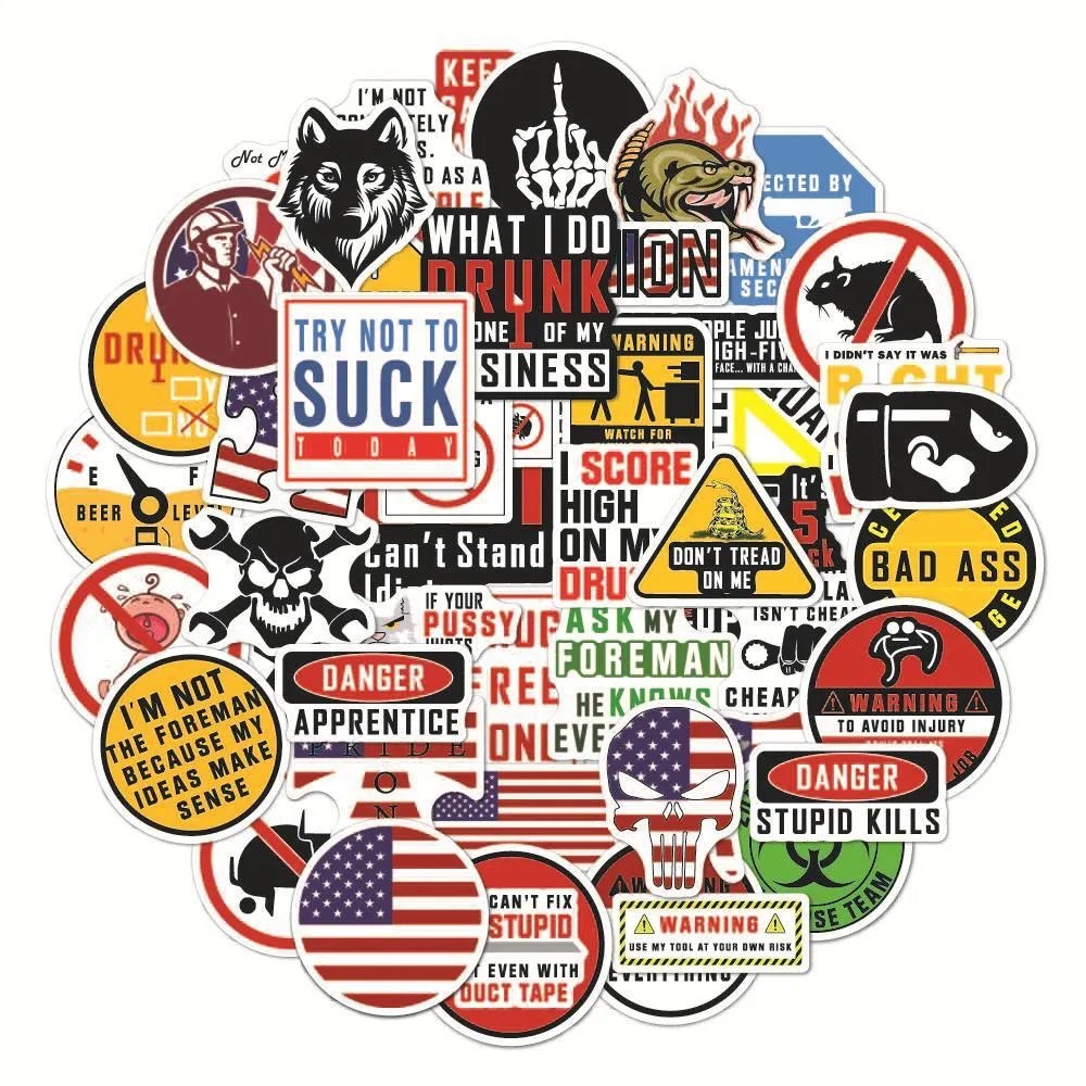Waterproof motorcycle helmet warning stickers with safety slogans measuring 6-8cm