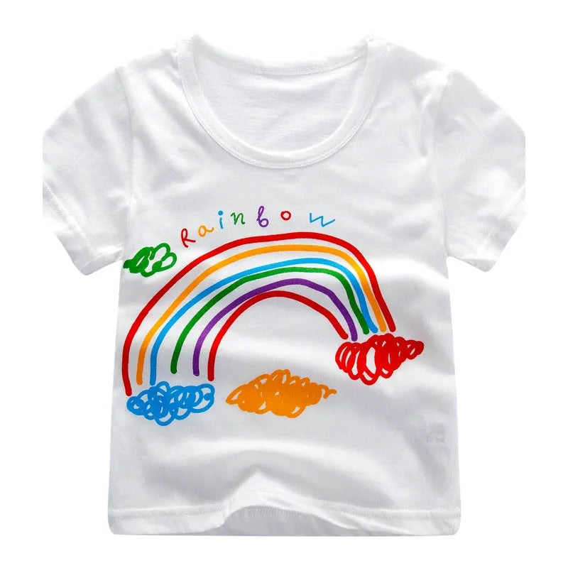 Cool school bus cartoon striped cotton t-shirt for kids unisex, short sleeves, round neck, summer style