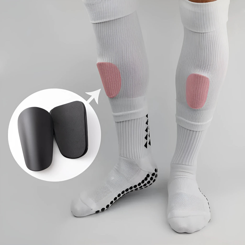 S size PU mini shin guards for sports, shown in black, white, red, and dream blue colours.