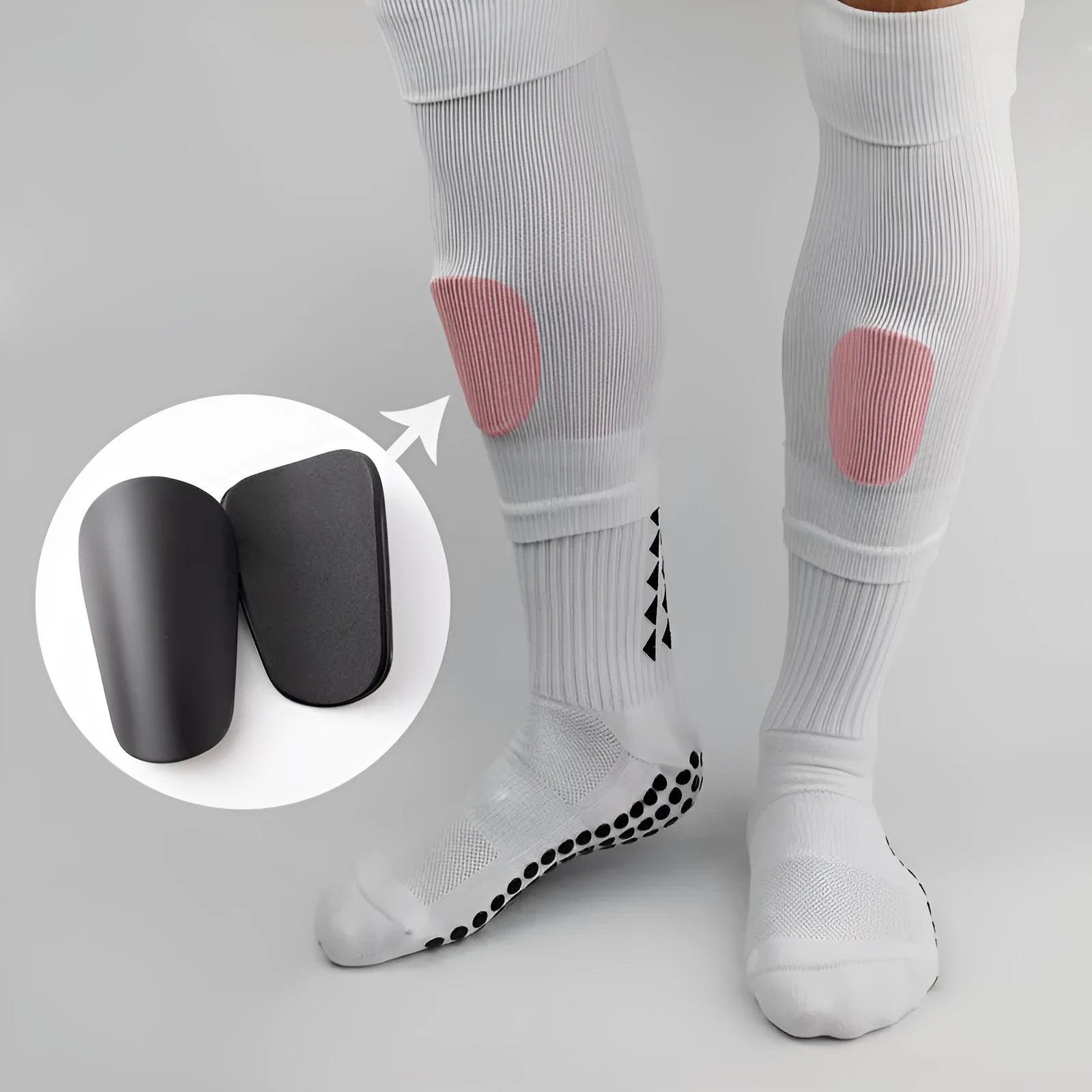S size PU mini shin guards for sports, shown in black, white, red, and dream blue colours.
