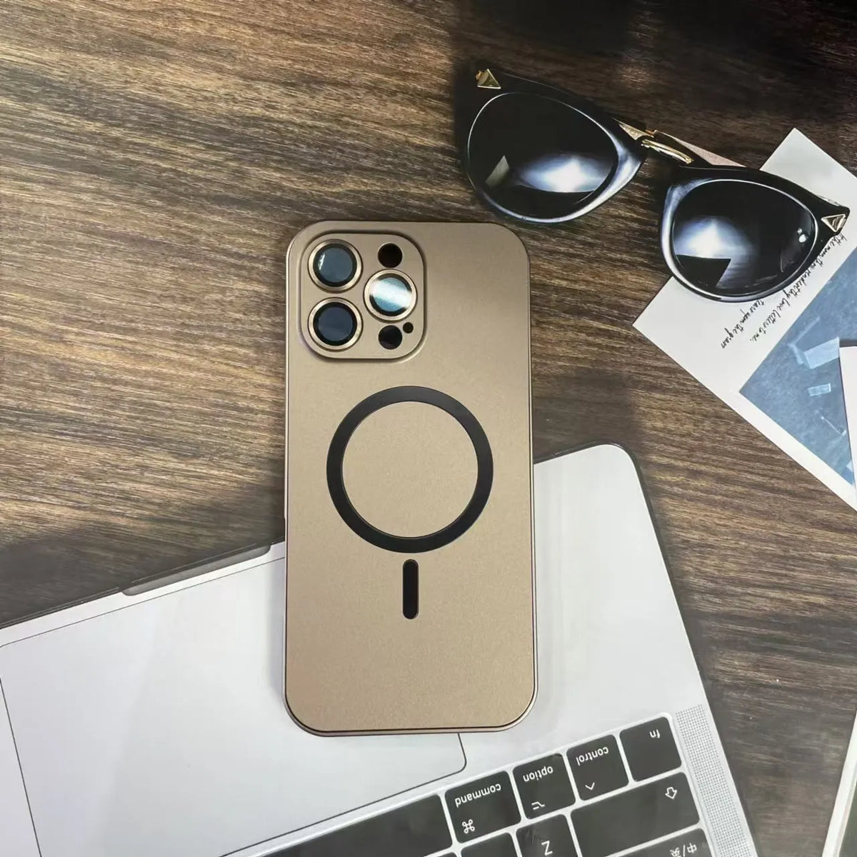 Metal frame magnetic phone case for iPhone 16 series in Titanium Black finish