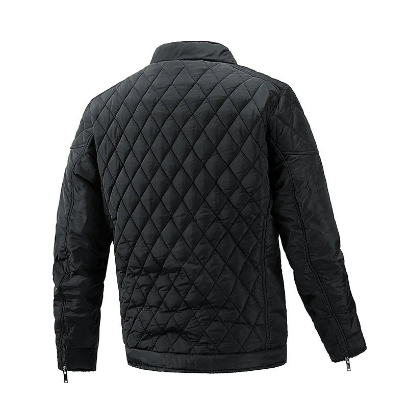 Men's lightweight zip-up stand collar jacket in army green, made from 100% polyester with a non-iron finish.