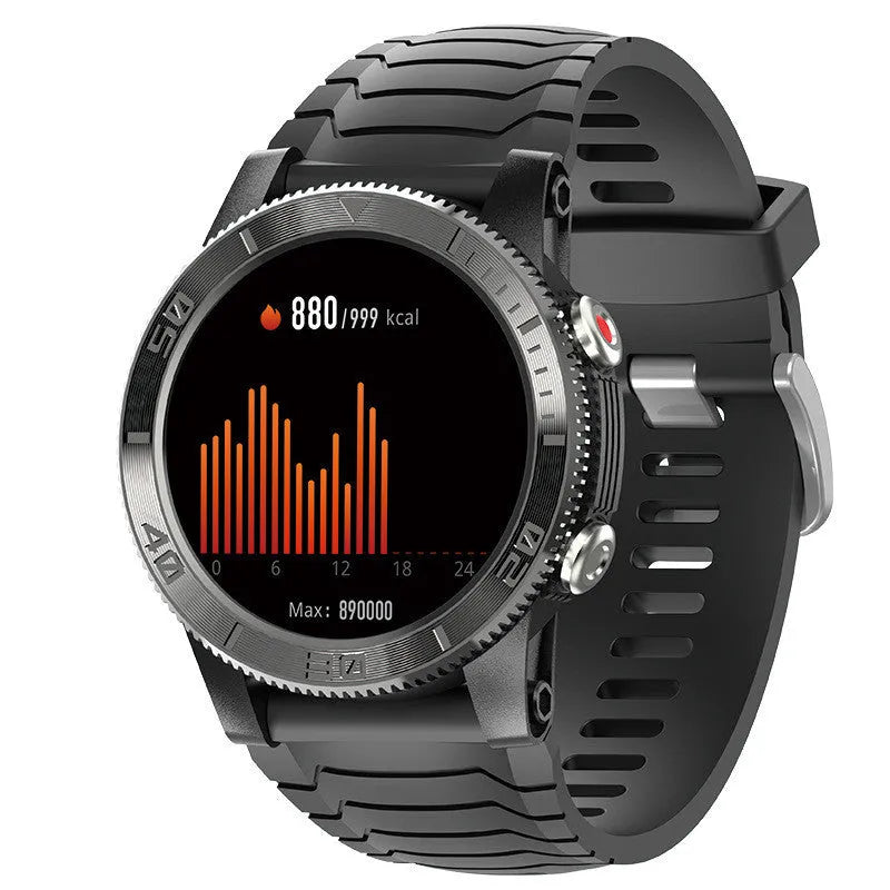 Black 48mm smart watch with GPS, heart rate, stress and compass, 22mm band and ABS alloy dial