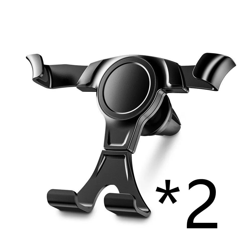 Black plastic car phone holder fitted to an air outlet vent, designed for mobile phones below 6.5 inches
