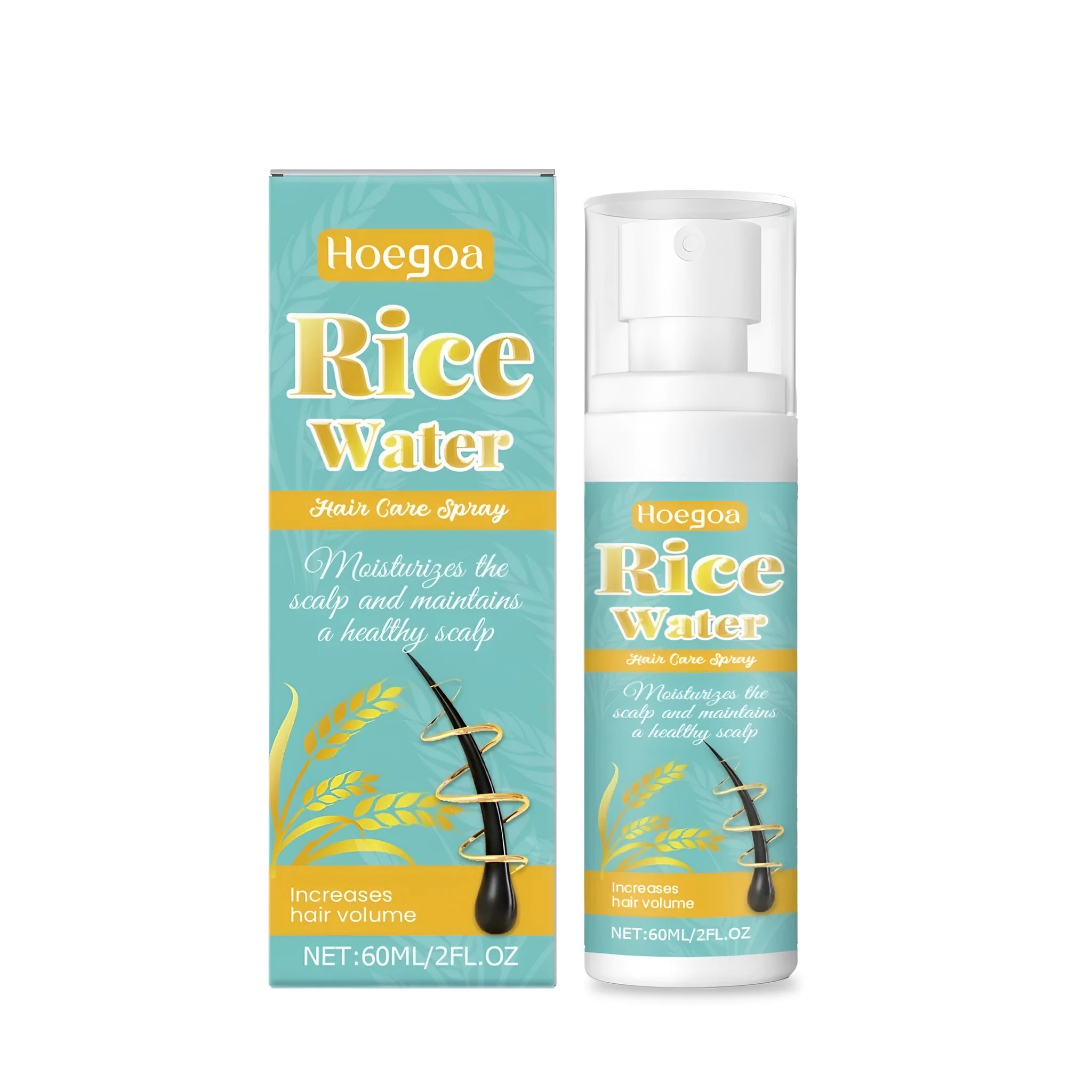 60ml bottle of hair care spray with ginger and rosemary oil ingredients