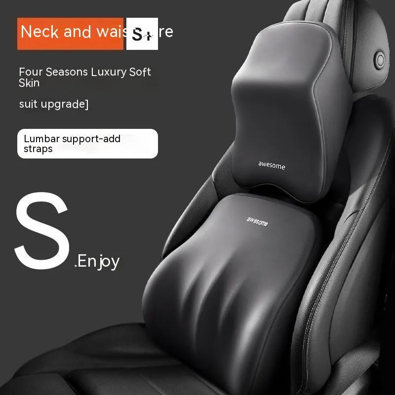 Memory foam car pillow set showing headrest and lumbar support cushions in a choice of four colours.