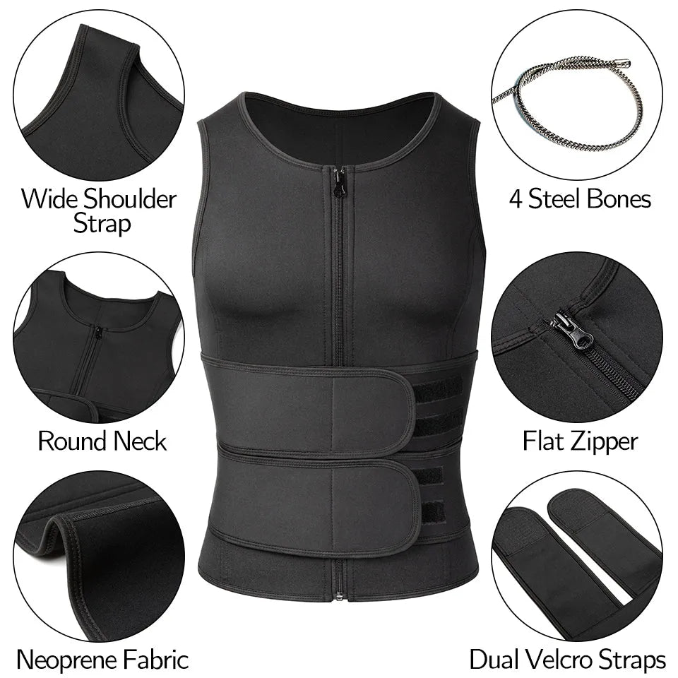 Men sweat vest sauna suit – high collar long sleeve super slim waist trainer in black for weight loss