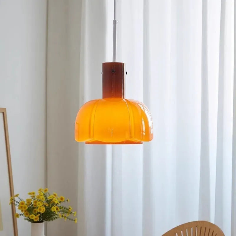 A medieval-style glass bud pendant chandelier light fixture with a retro design.