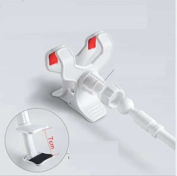 Mobile phone bracket with spiral clip base and alloy bent pipe in black 80cm length
