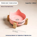 Porcelain cat bowl with wooden anti-tumble frame in cat ear design