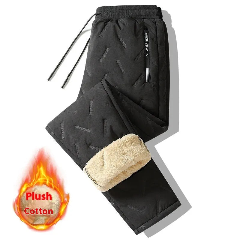 Men's black thermal sweatpants with plush fleece lambswool lining, straight leg, sizes L to 7XL