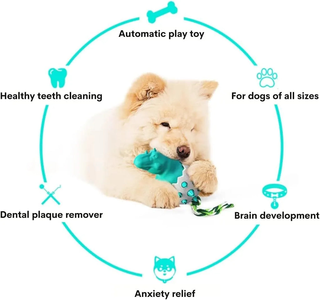 Durable blue dinosaur dog chew toy with rope for aggressive chewers