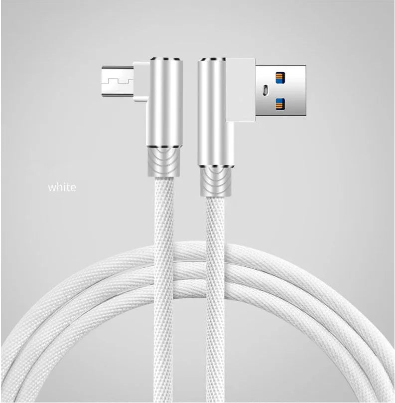 Double elbow fast charging data cable in black, USB interface, 1m length, for mobile gaming and charging