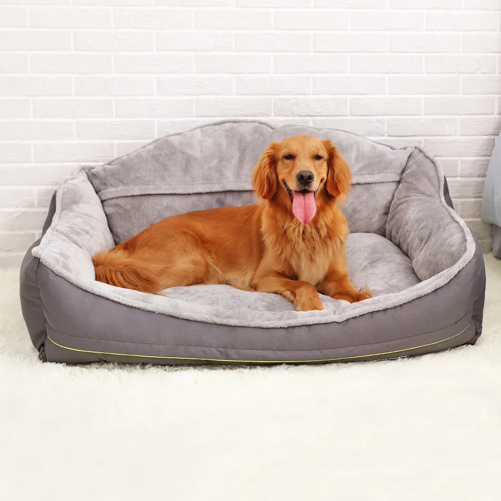Grey polyester dog sofa bed with raised sides in XL size 120x90xH43cm on floor