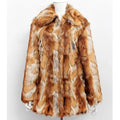 Tiger pattern artificial faux fur leather jacket for women, slim fit and mid-length.