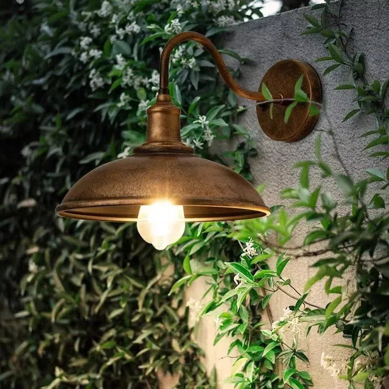 Retro villa courtyard wall lamp in copper or silver finish with right angle or bevel mounting style