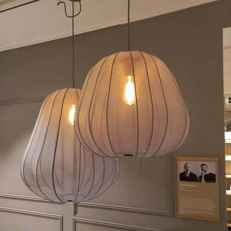Japanese-style grey-blue iron pumpkin pendant ceiling light with branch design.