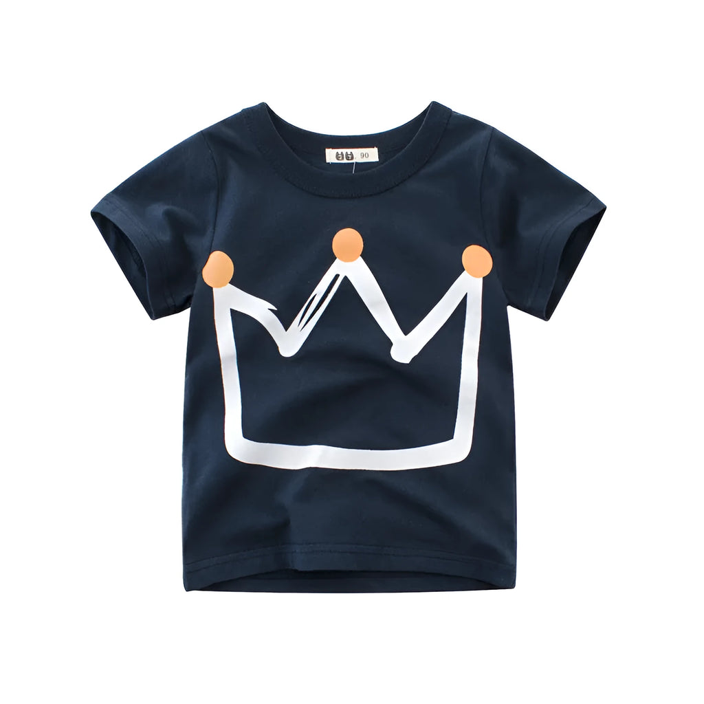 Royal Blue boys' short sleeve cotton T-shirt on a hanger, Korean style.