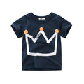 Royal Blue boys' short sleeve cotton T-shirt on a hanger, Korean style.
