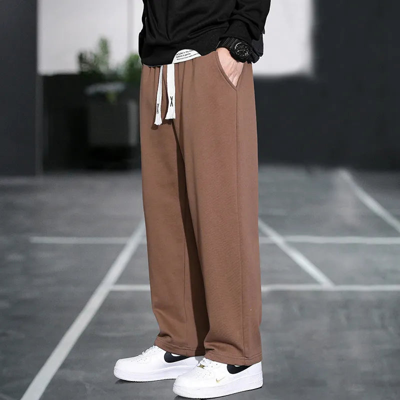 Men's casual bamboo fibre sports trousers with high waist and multiple pockets in grey colour