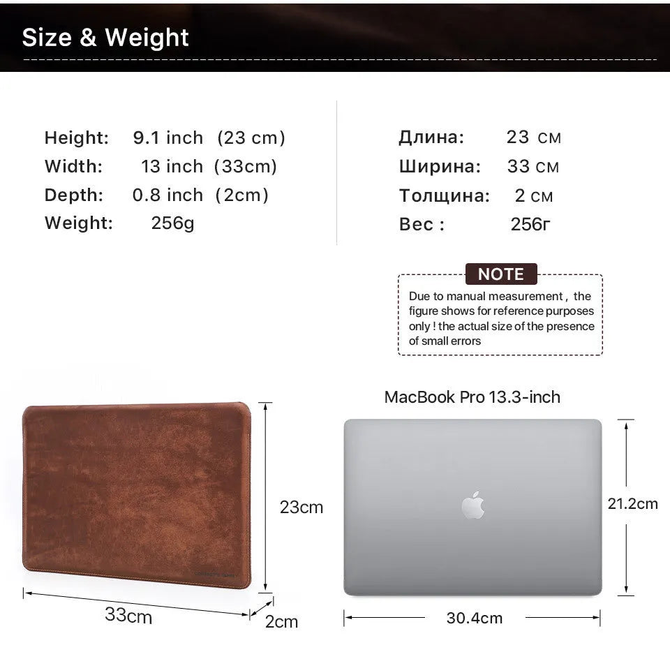 Brown Crazy Horse leather laptop bag for MacBook Pro 13.3, horizontal style