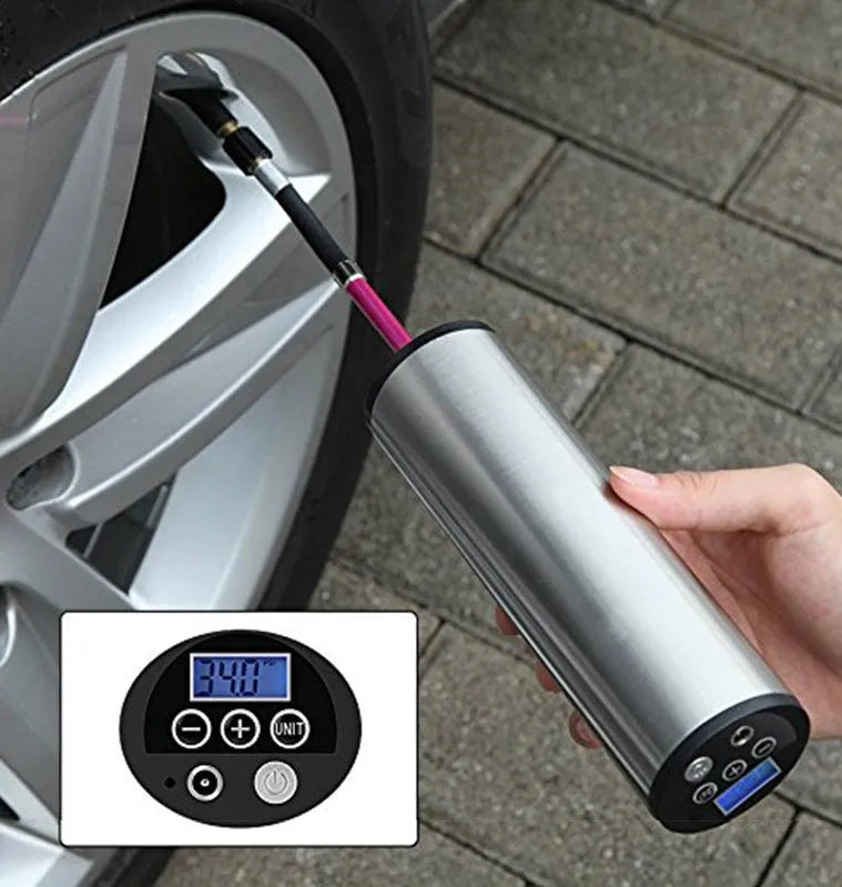 Intelligent digital display inflatable pump cylinder stainless steel housing 150PSI 12V car charger black