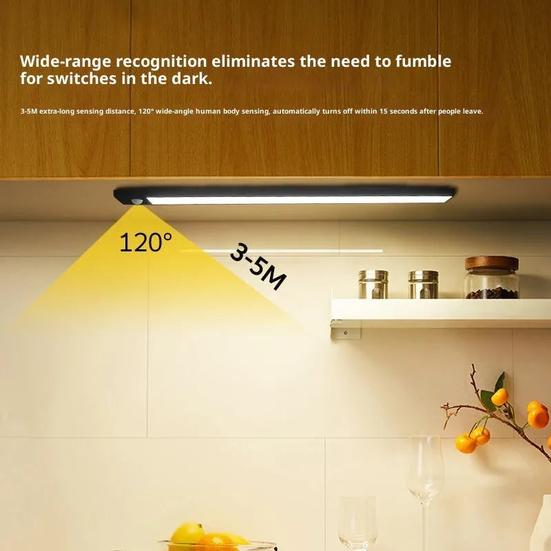 Smart LED strip human sensor wardrobe light 30cm silver magnetic self-adhesive battery powered