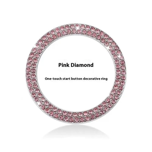 Automobile ignition button screen protector with double row Czech rhinestone in pink alloy casing