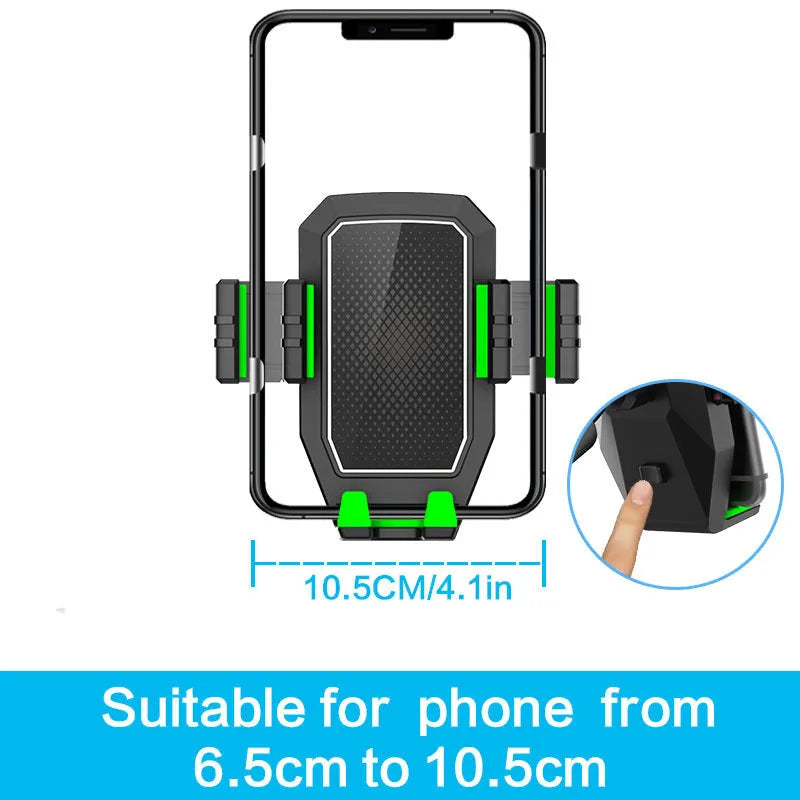 Green and grey ABS polycarbonate car drink rack and mobile phone holder on packaging.
