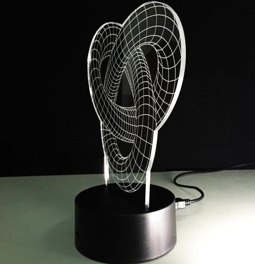 Knot 2 3D optical illusion LED lamp with hologram effect, USB powered, remote control or touch style