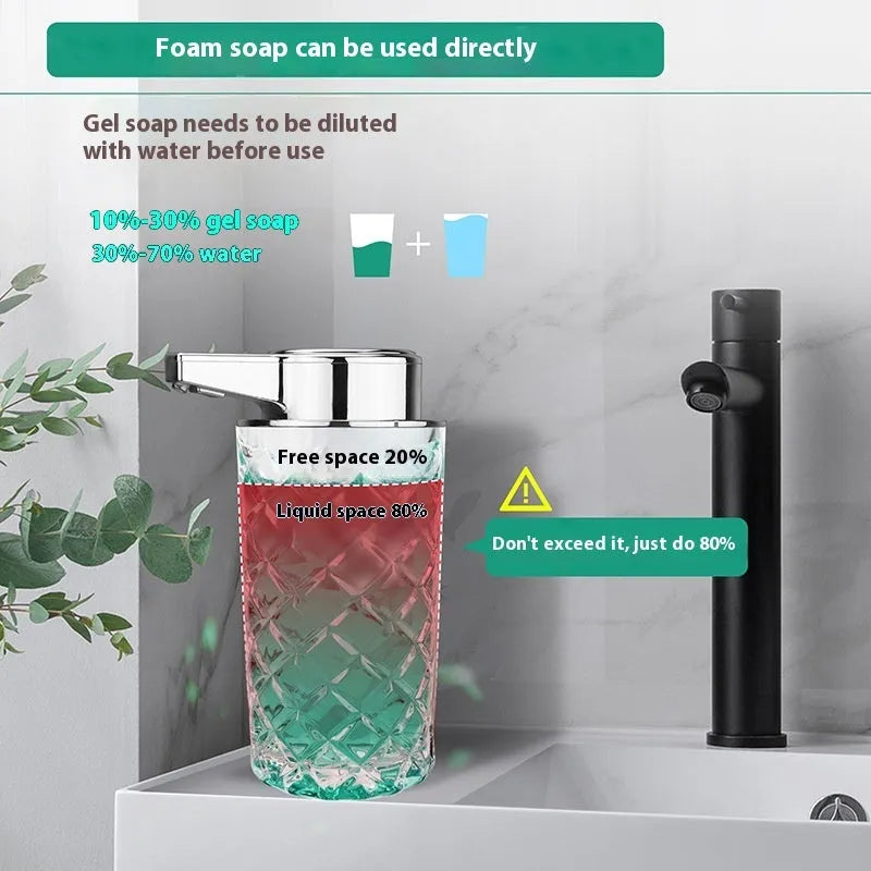 Automatic intelligent soap dispenser with sensor, Type-C port, and PET silver-plated shell.