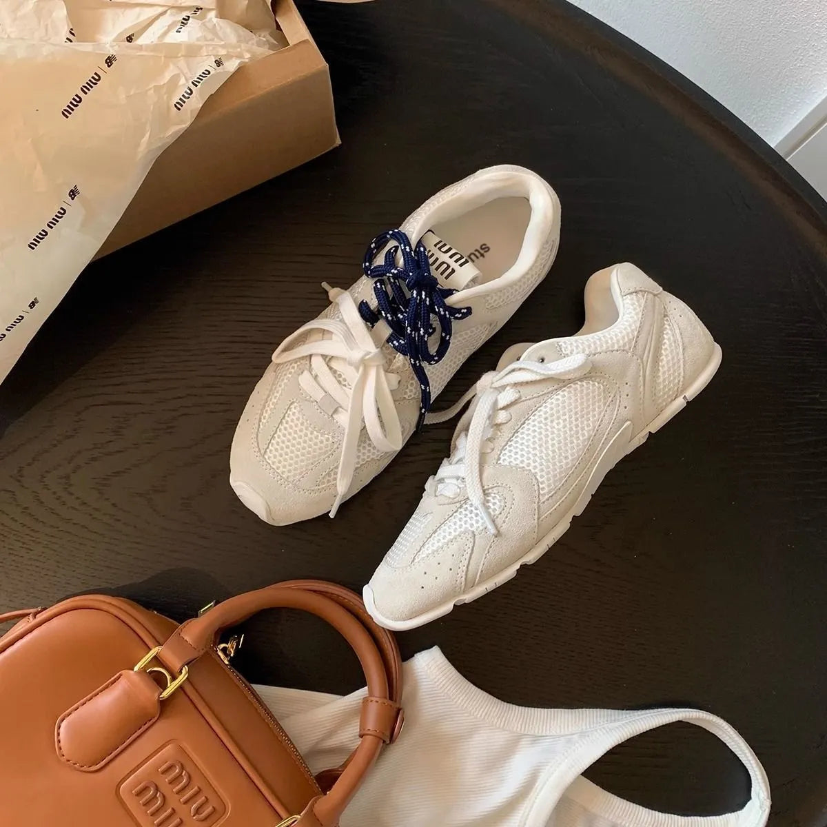 Women's retro training casual shoes in khaki with a flat heel and lace-up front.