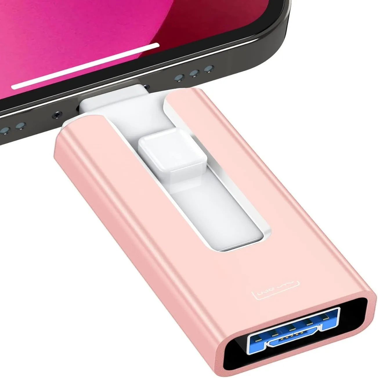 Multifunctional 2T USB thumb drive with Lightning, USB 3.0, OTG interfaces metal shell silver colour