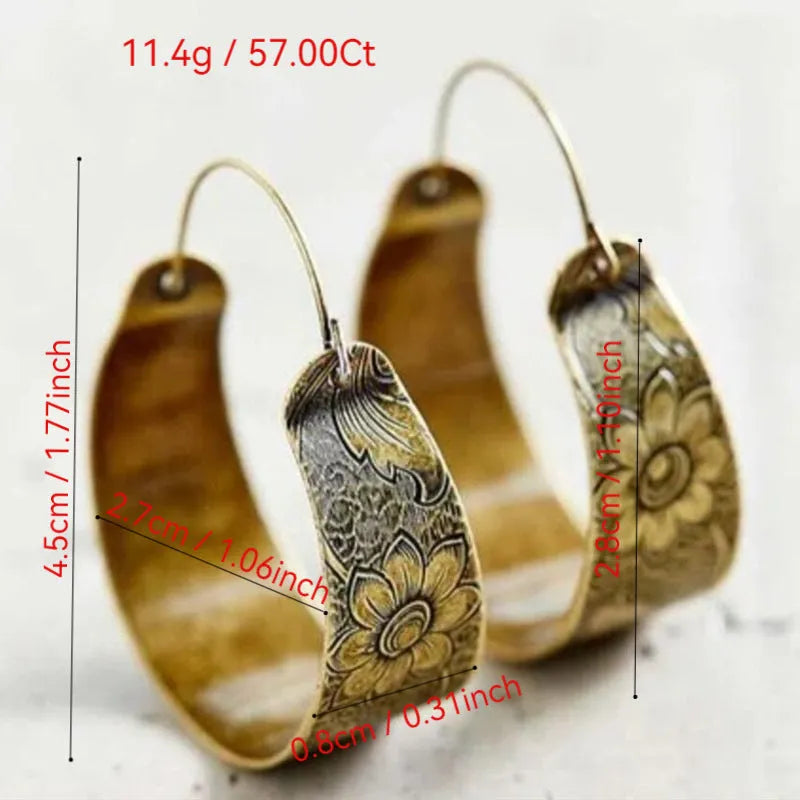 Gold geometric petal earrings with hollow pattern Maillard style design for women