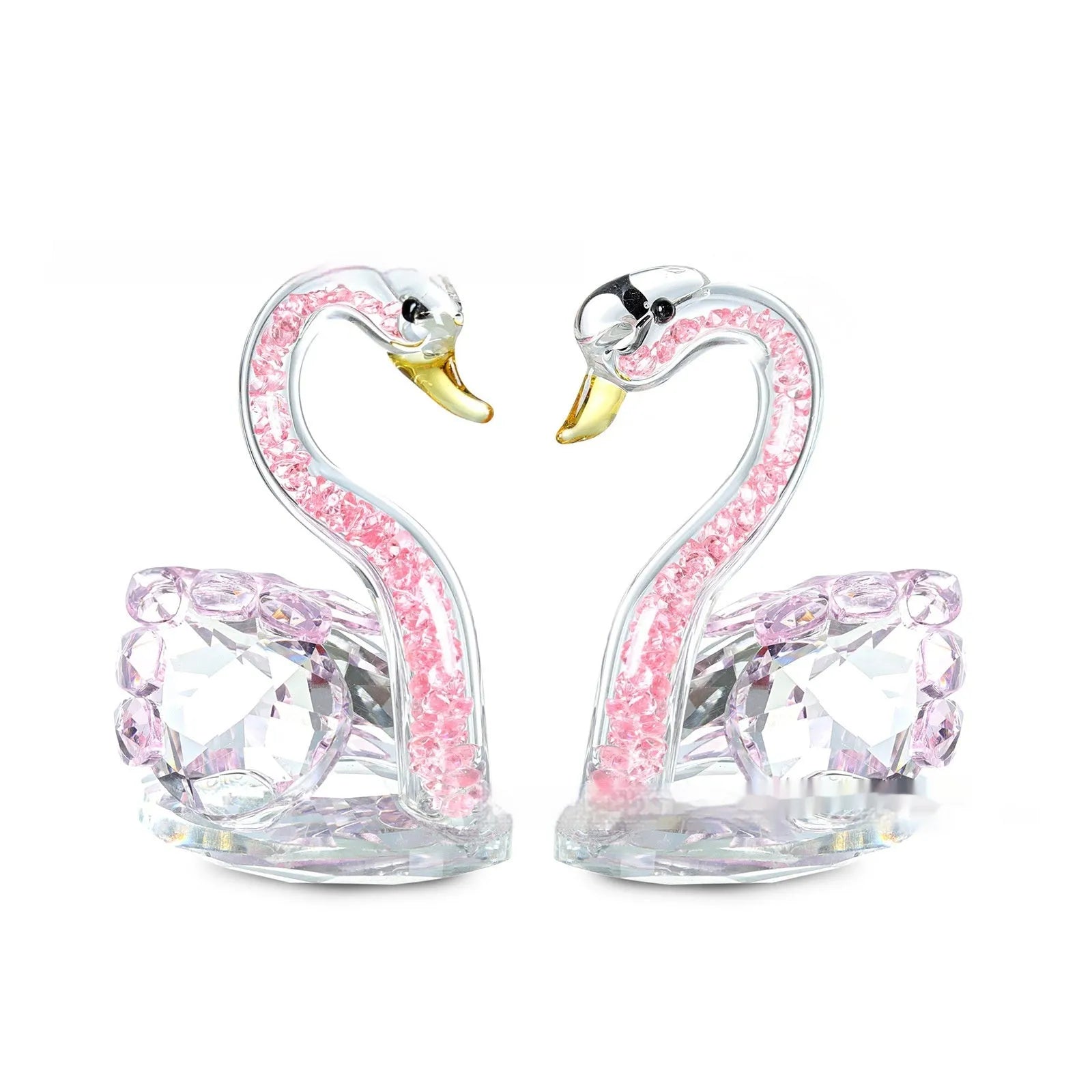 Crystal swan decoration in red, blue, pink, or violet with solid head or empty pipe style