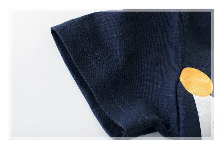 Royal Blue boys' short sleeve cotton T-shirt on a hanger, Korean style.