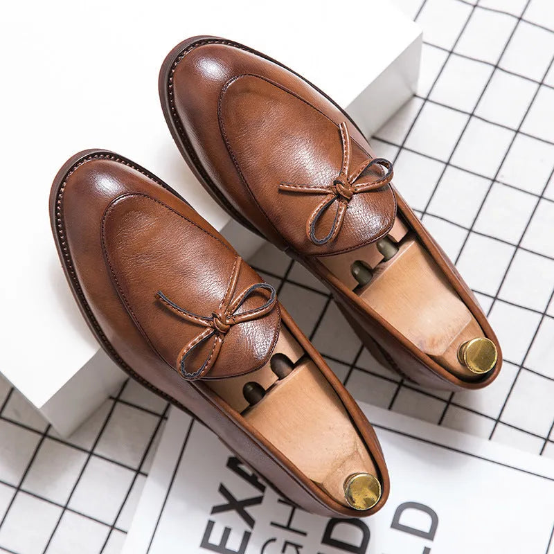 Business leather casual shoes low-top round toe black brown men's footwear
