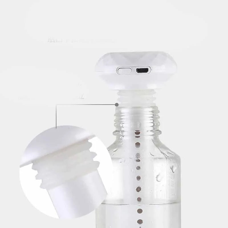 USB mini ultrasonic humidifier in white with cool mist and LED lamp, 54x220mm